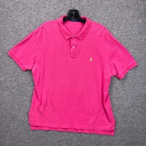 Polo Ralph Lauren Mens Classic Fit Cotton Mesh Polo Shirt‎ Pink Lime Green Large